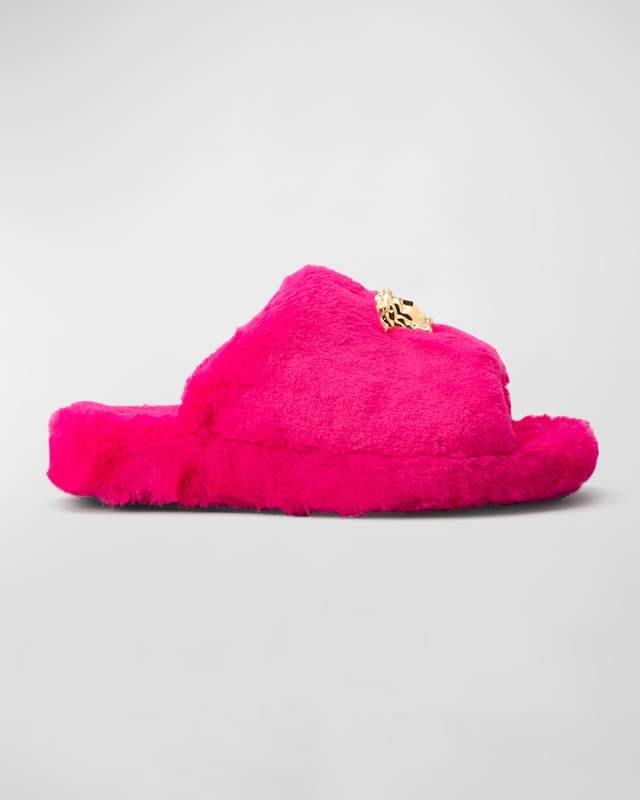 Logomania Fuzzy Open-Toe Slippers